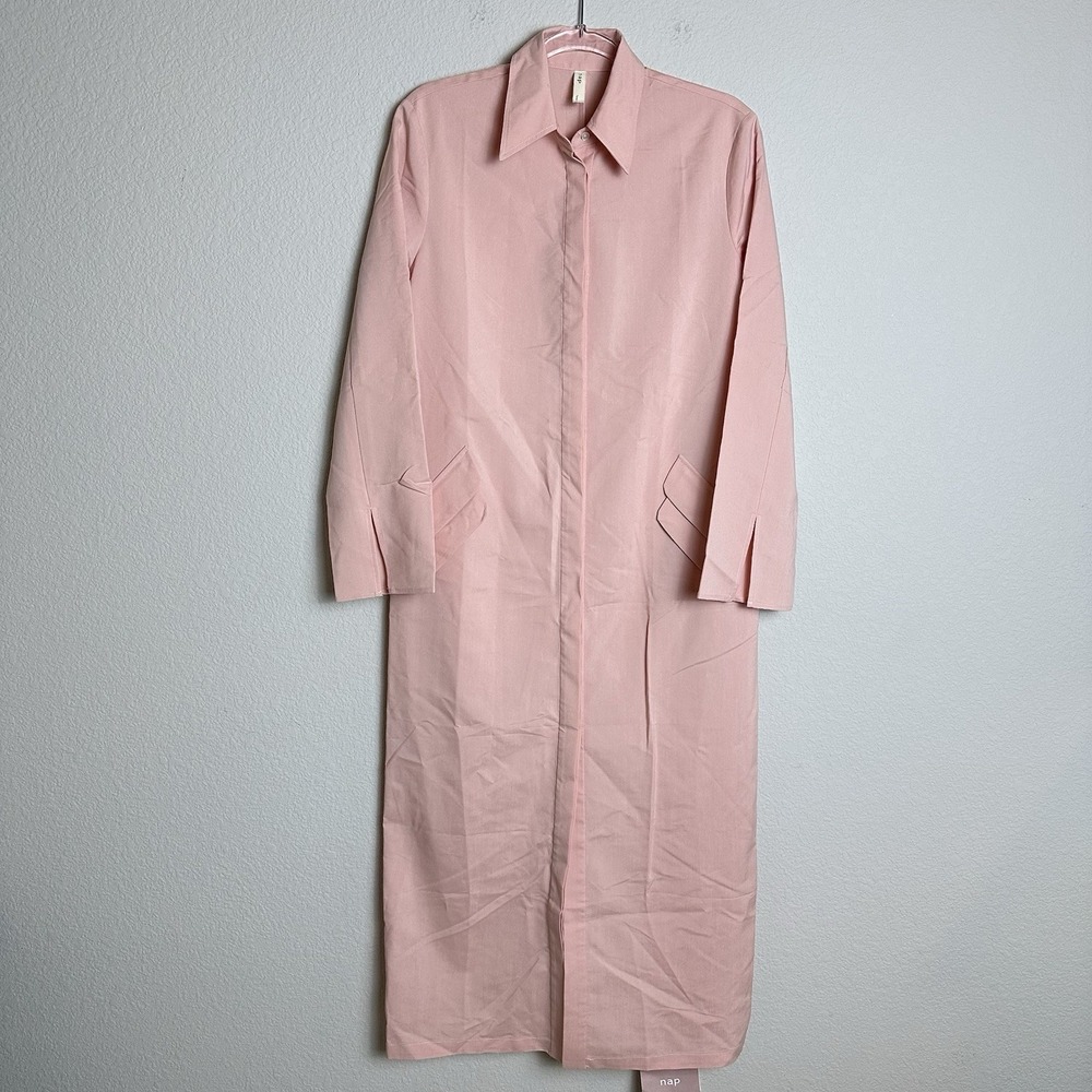 NEW Nap‎ Loungewear Drape Shirt Robe Dress Pink Size Medium Button Down Linen